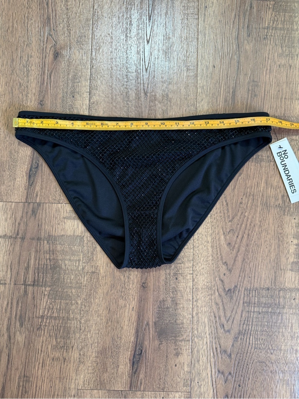 No Boundaries Black Mesh Overlay Bikini Bottom Lined Stretch L (12-14)